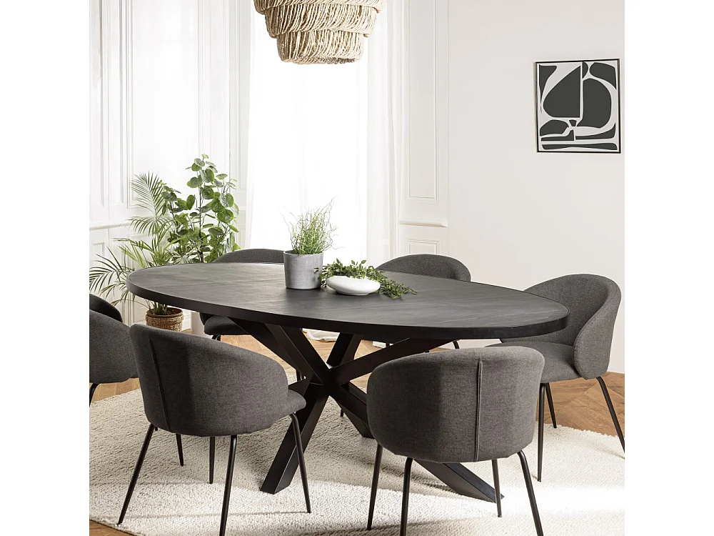 BASILE - Table à manger 220x110cm plateau noir effet pierre
