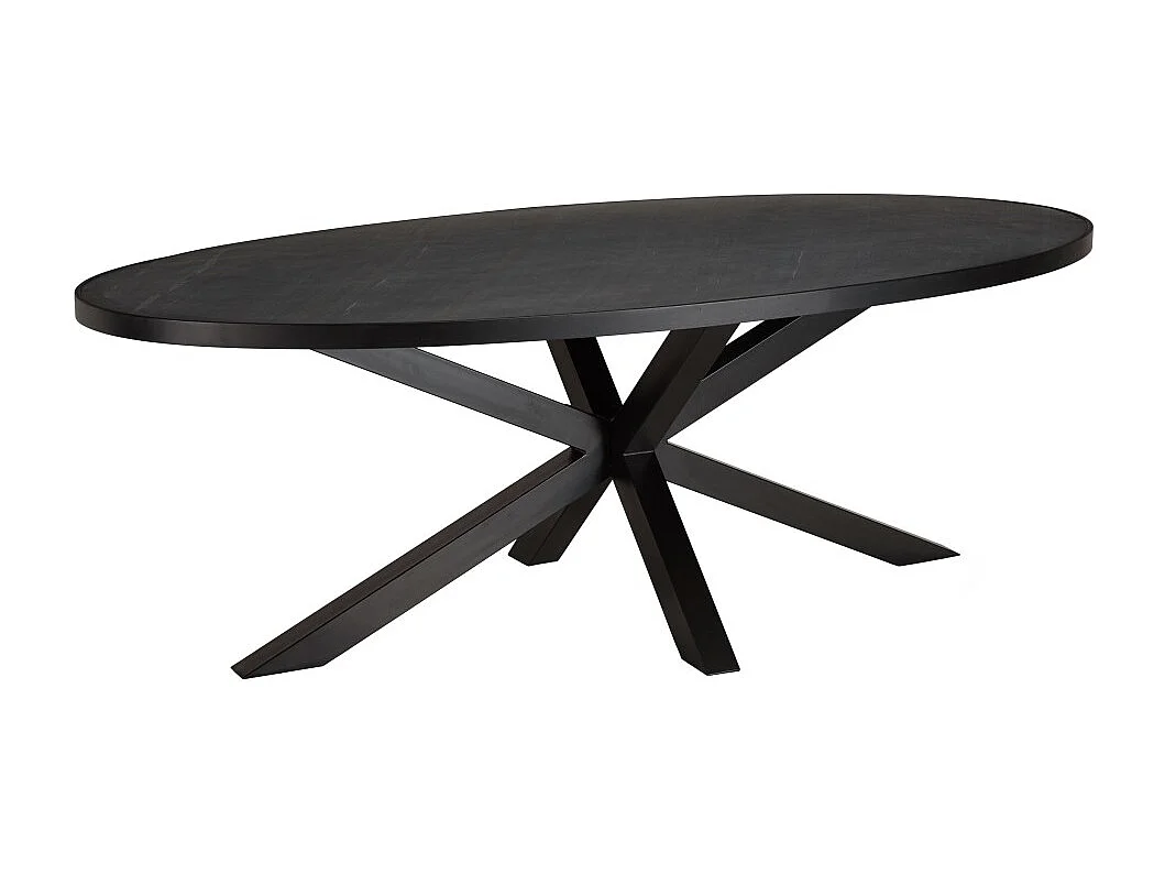 BASILE - Table à manger 220x110cm plateau noir effet pierre