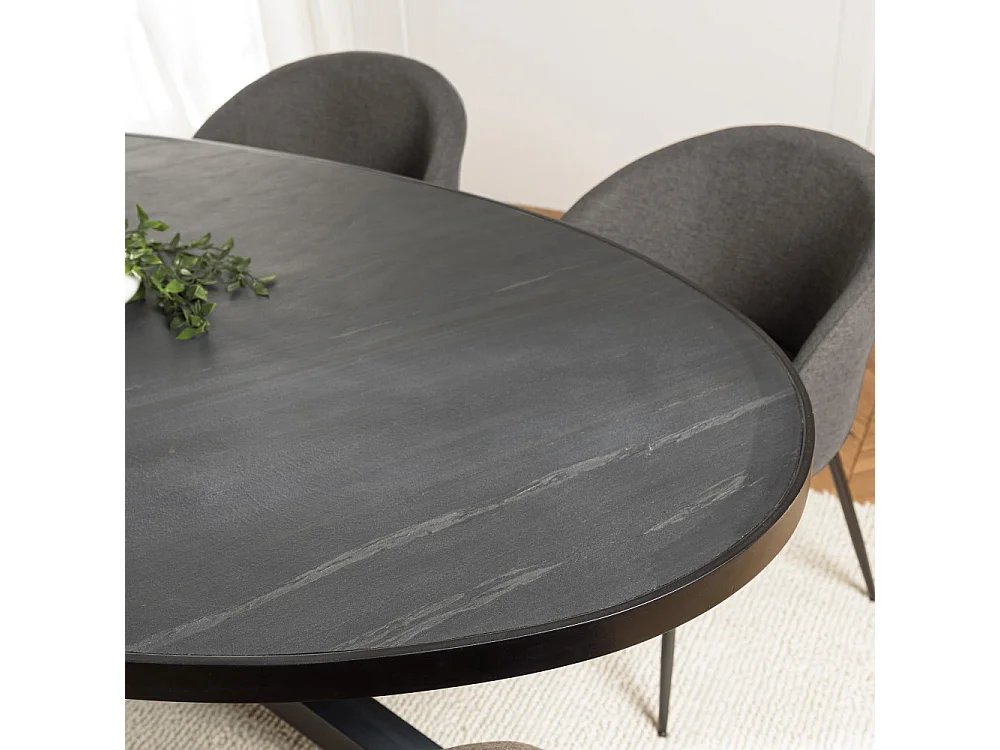 BASILE - Table à manger 220x110cm plateau noir effet pierre