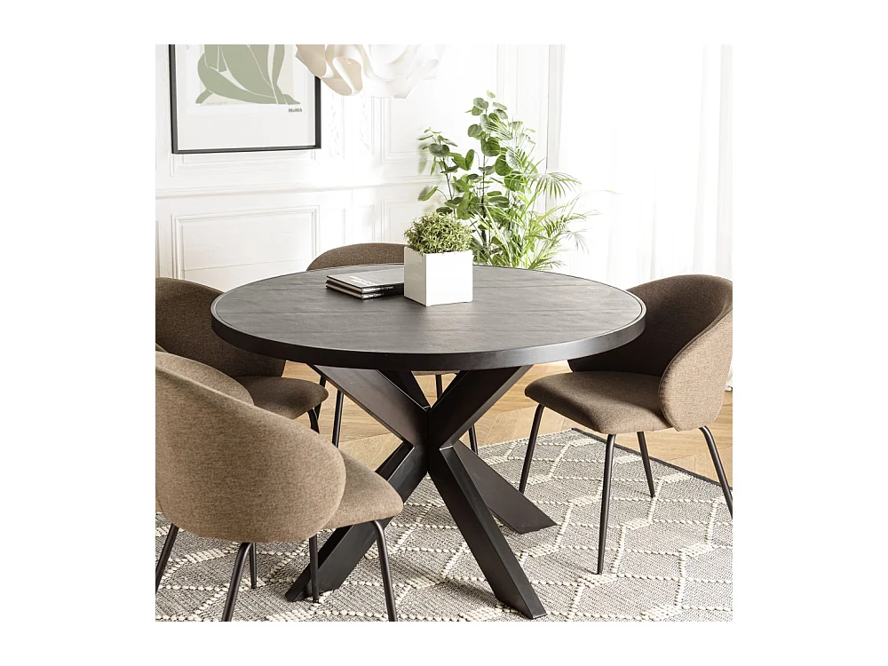 BASILE - Table à manger 120x120cm plateau noir effet pierre
