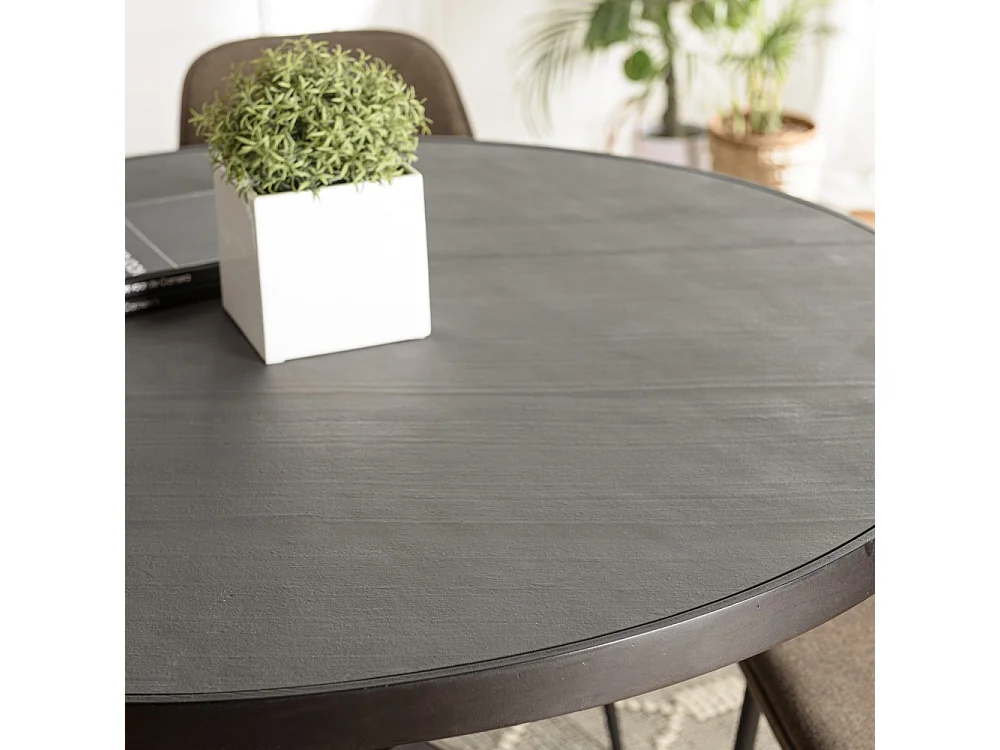 BASILE - Table à manger 120x120cm plateau noir effet pierre