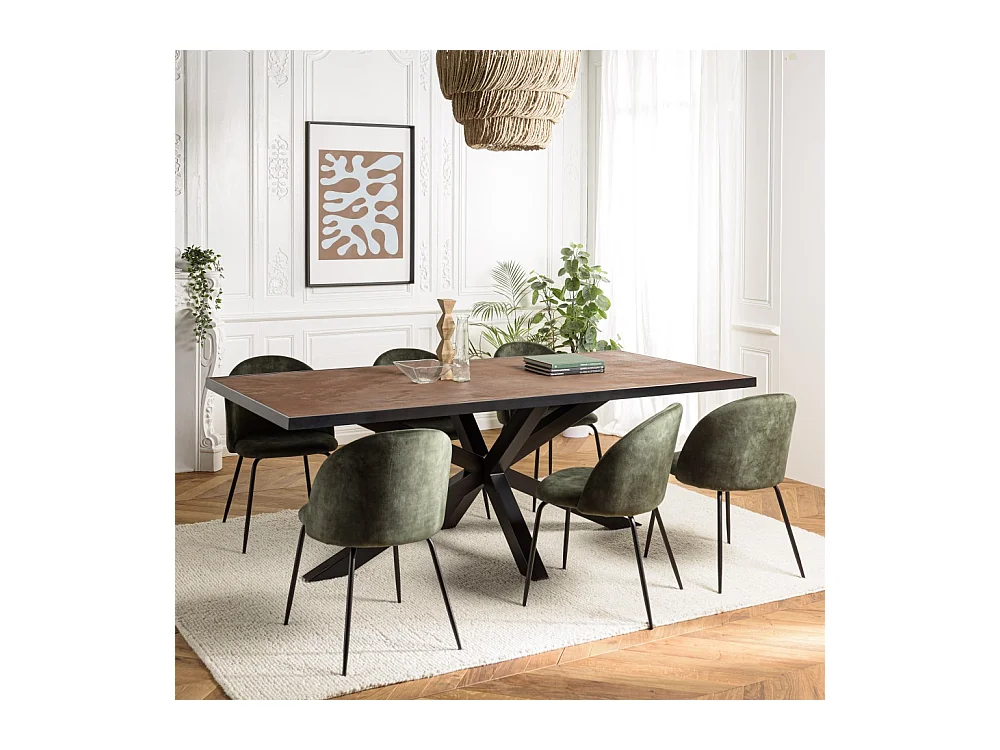 BASILE - Table à manger 220x100 couleur rouille effet pierre