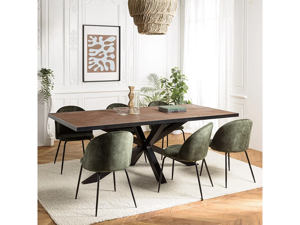 BASILE - Table à manger 220x100 effet pierre couleur marron