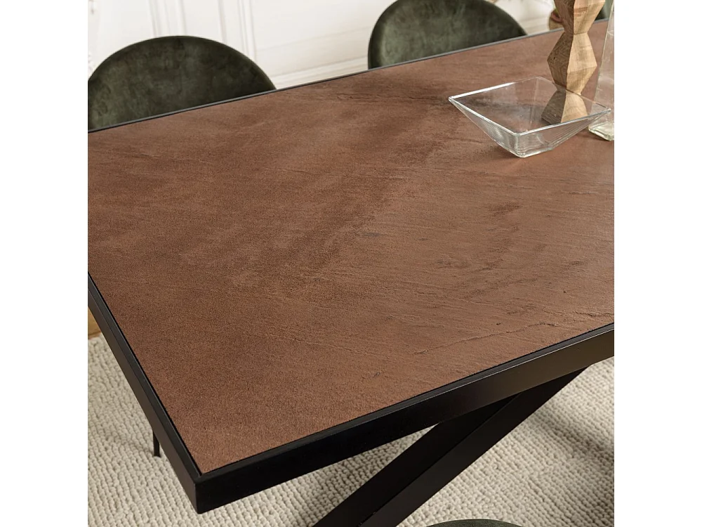 BASILE - Table à manger 220x100 effet pierre couleur marron