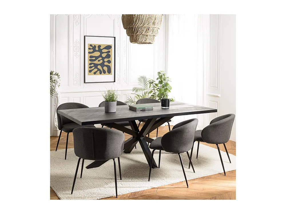 BASILE - Table à manger 220x100cm plateau noir effet pierre