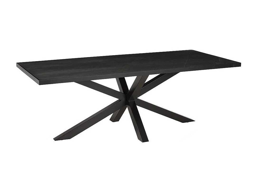 BASILE - Table à manger 220x100cm plateau noir effet pierre