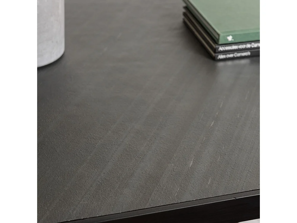 BASILE - Table à manger 220x100cm plateau noir effet pierre