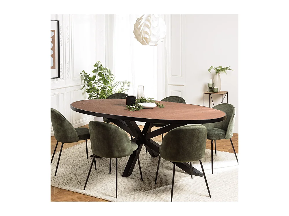 BASILE - Table à manger 220x110 couleur rouille effet pierre