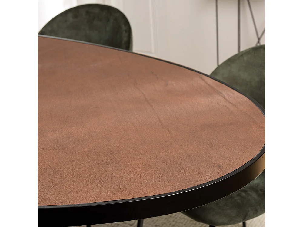BASILE - Table à manger 220x110 effet pierre couleur marron