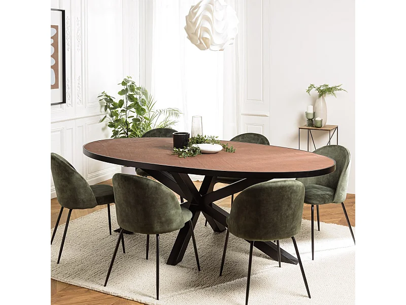 BASILE - Table à manger 220x110 effet pierre couleur marron