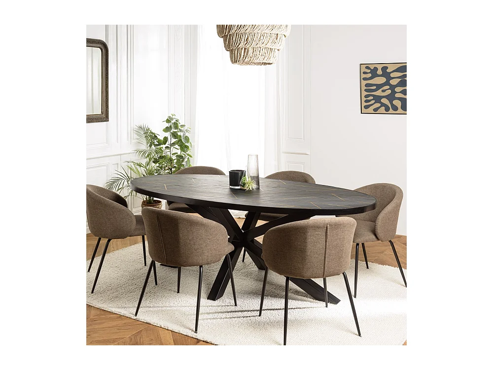 BASILE - Table à manger 220x110cm effet pierre motifs dorés