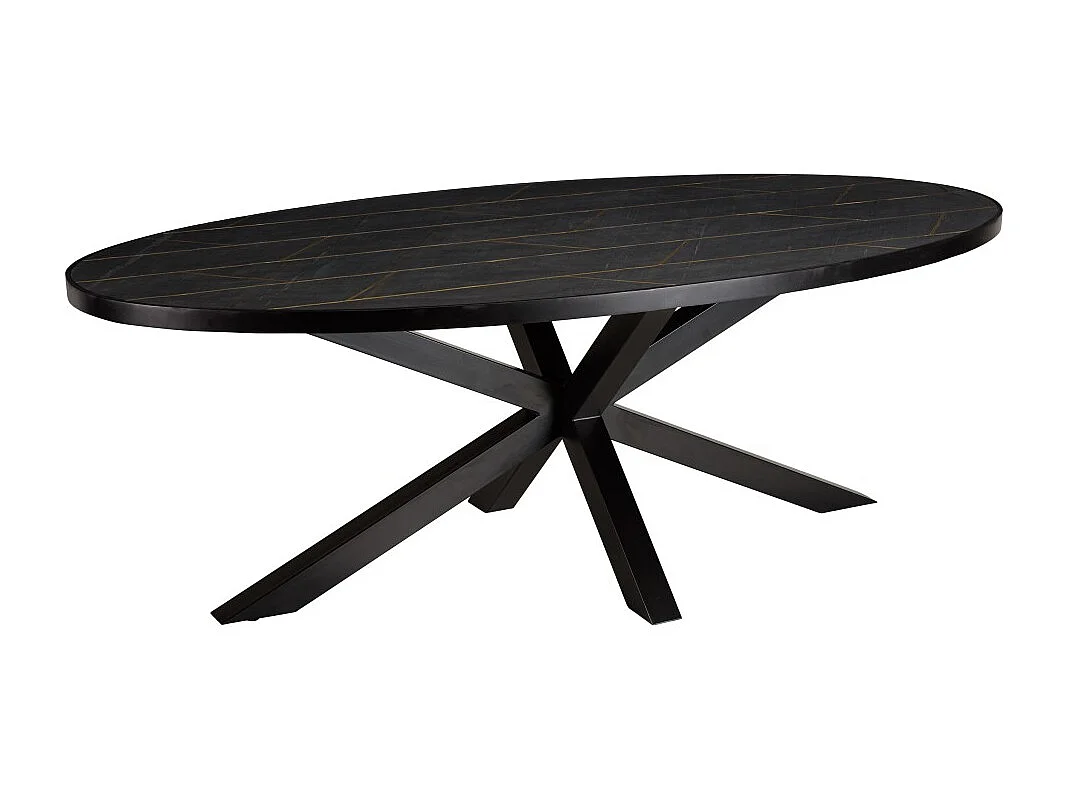 BASILE - Table à manger 220x110cm effet pierre motifs dorés