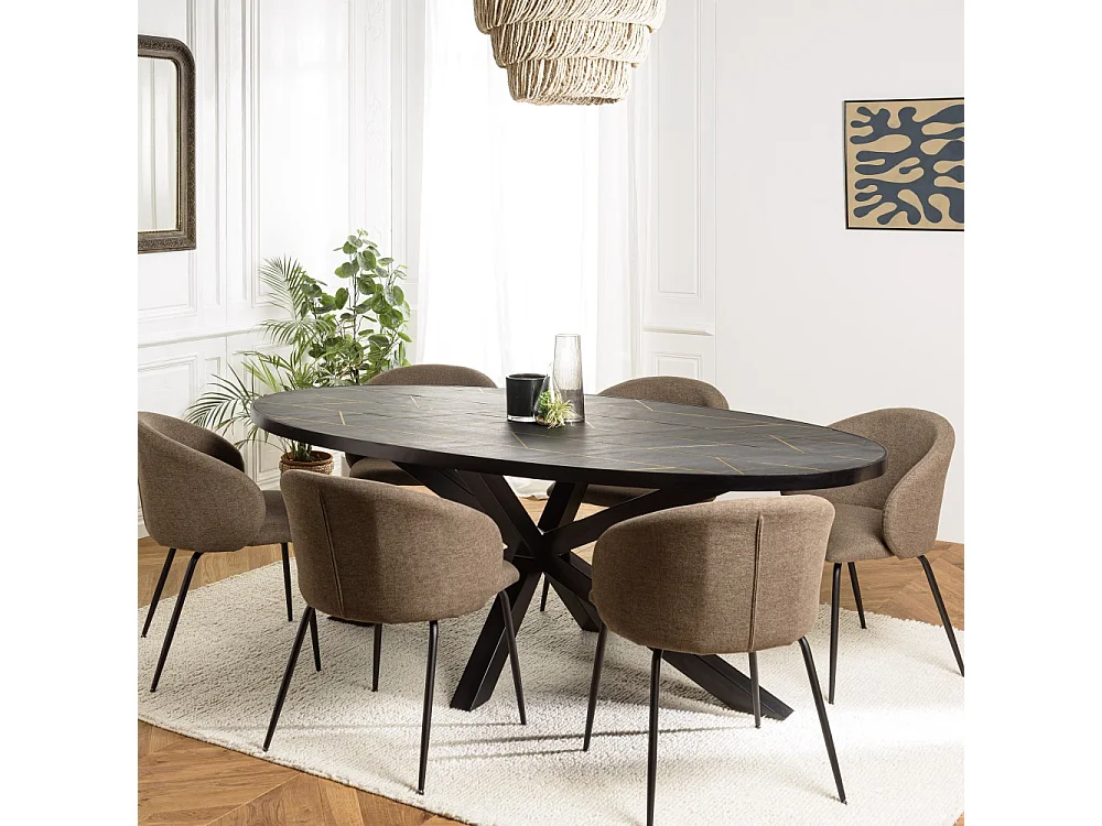 BASILE - Table à manger 220x110cm effet pierre motifs dorés