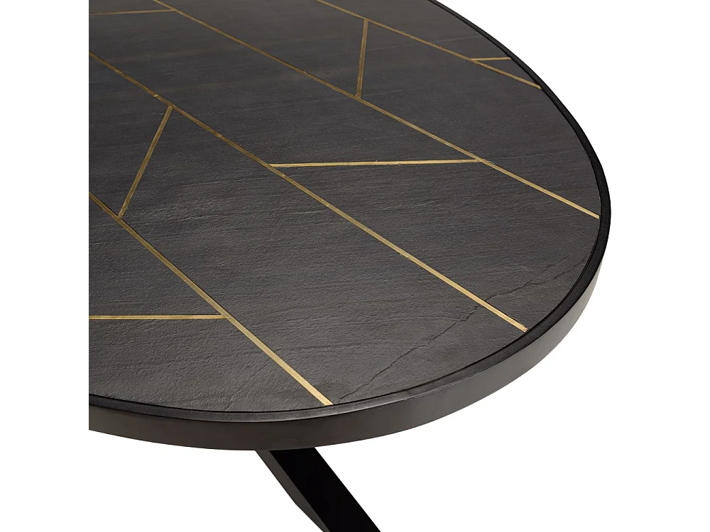 BASILE - Table à manger 220x110cm effet pierre motifs dorés