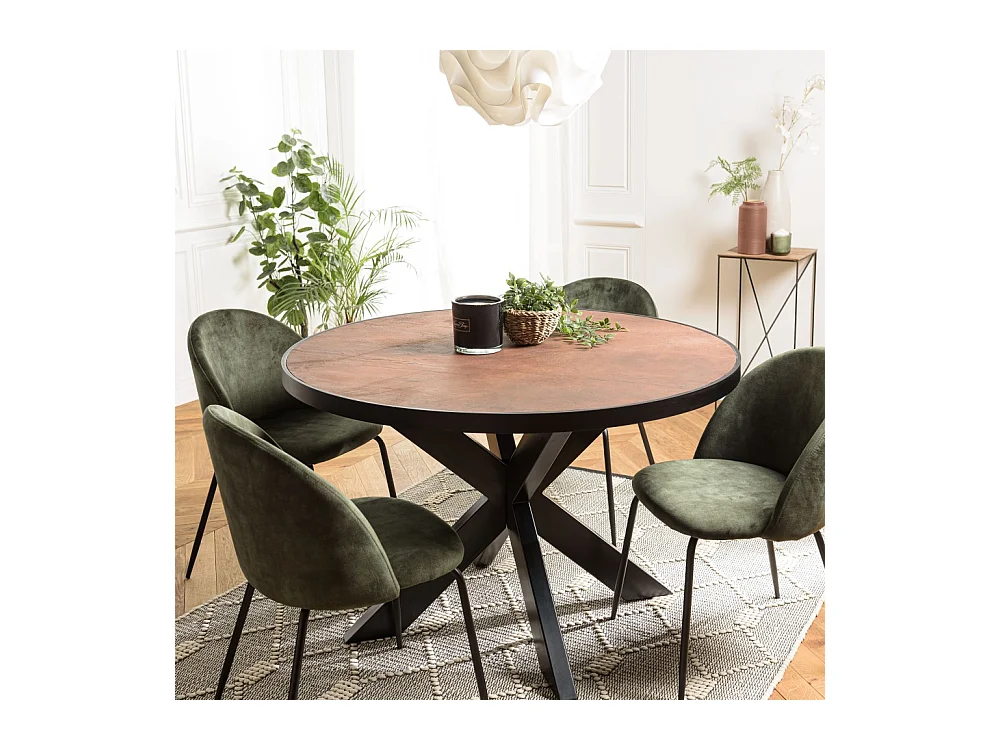 BASILE - Table à manger 120x120 couleur rouille effet pierre