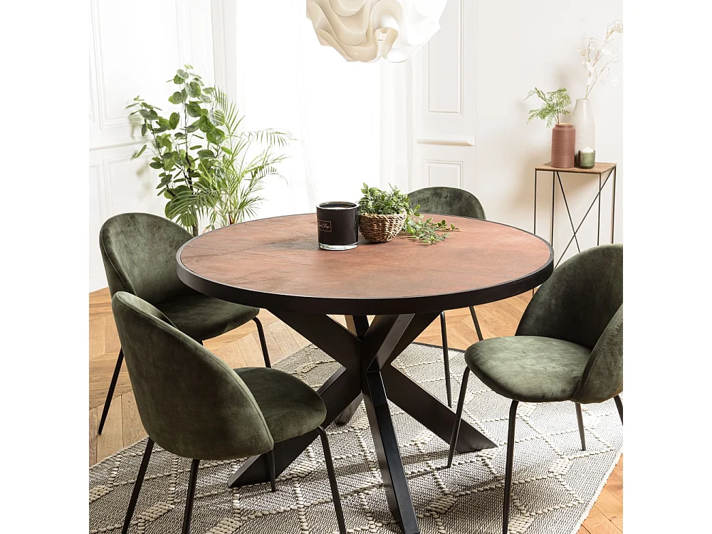 BASILE - Table à manger 120x120 effet pierre couleur marron