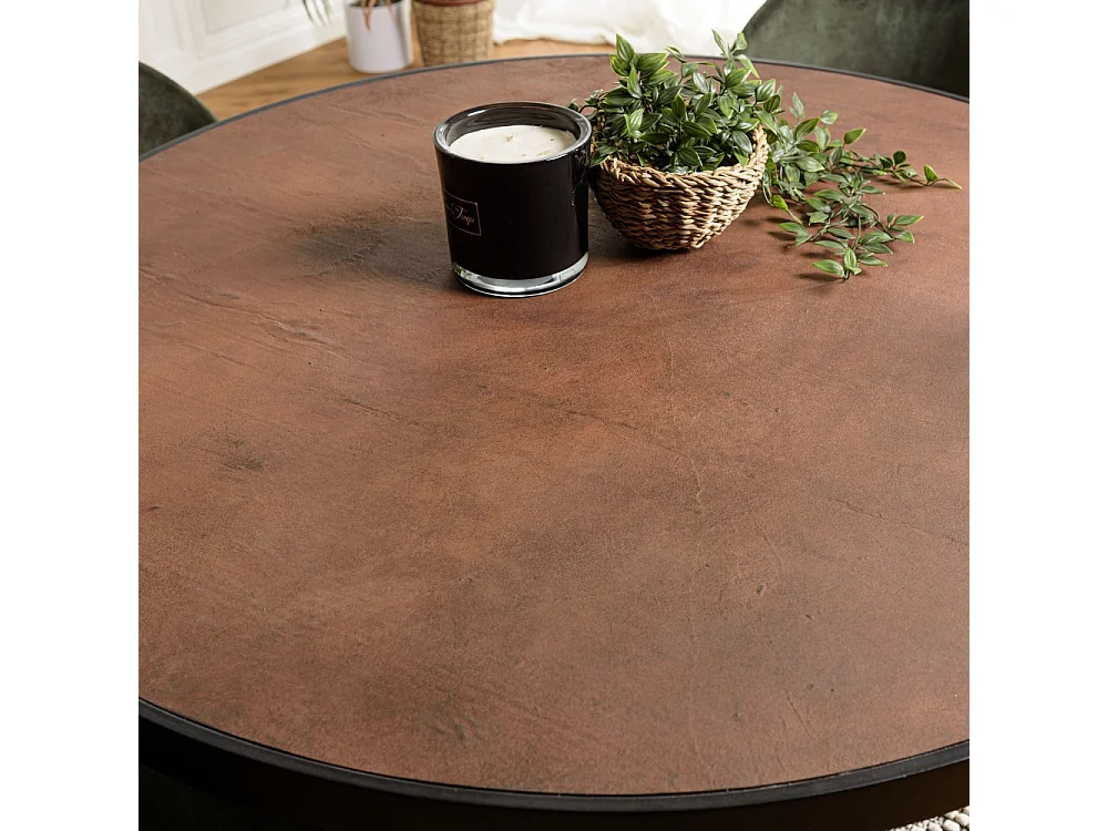 BASILE - Table à manger 120x120 effet pierre couleur marron