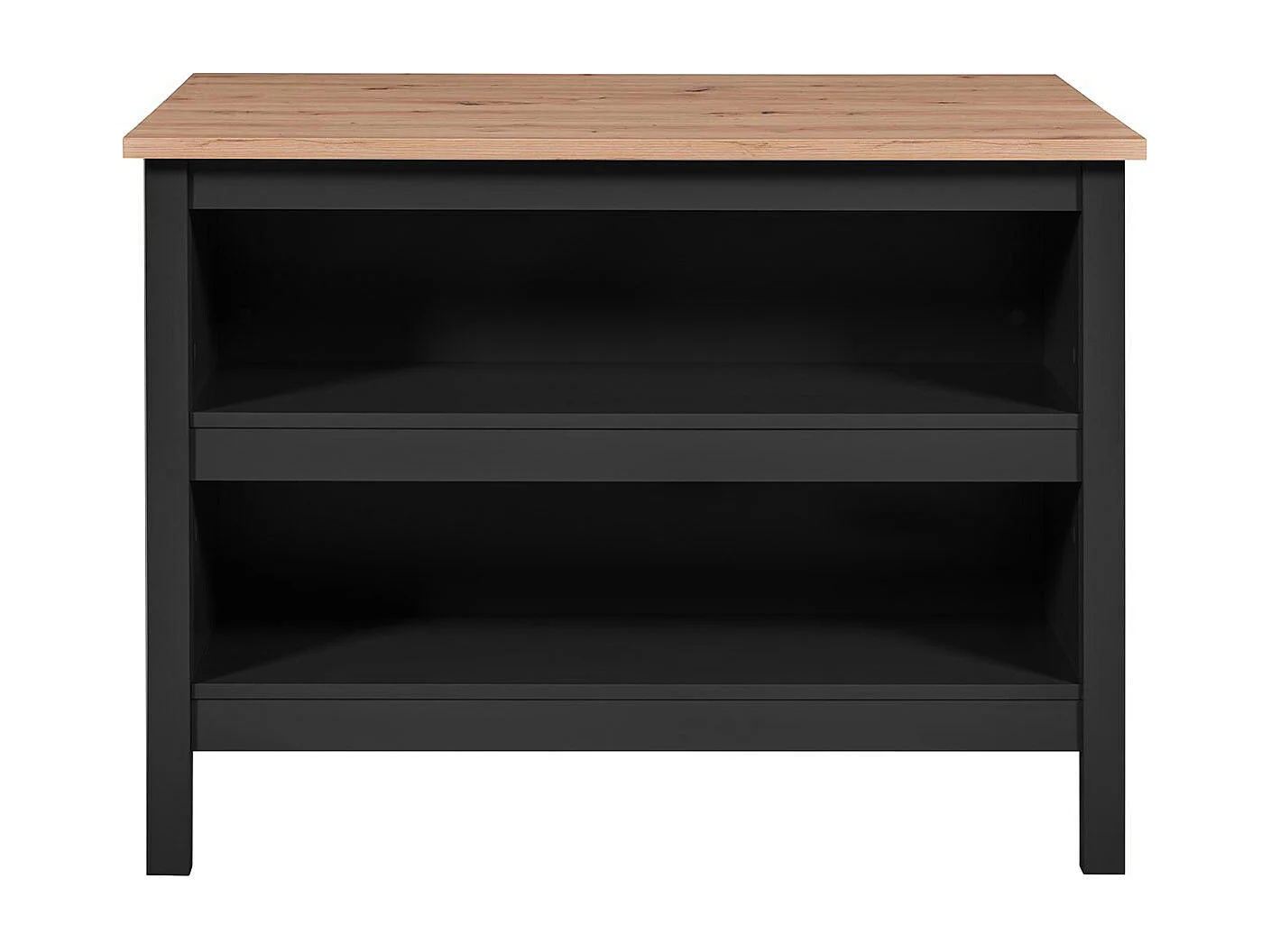 KENNY - Ilot de Cuisine Noir et Plateau Effet Bois