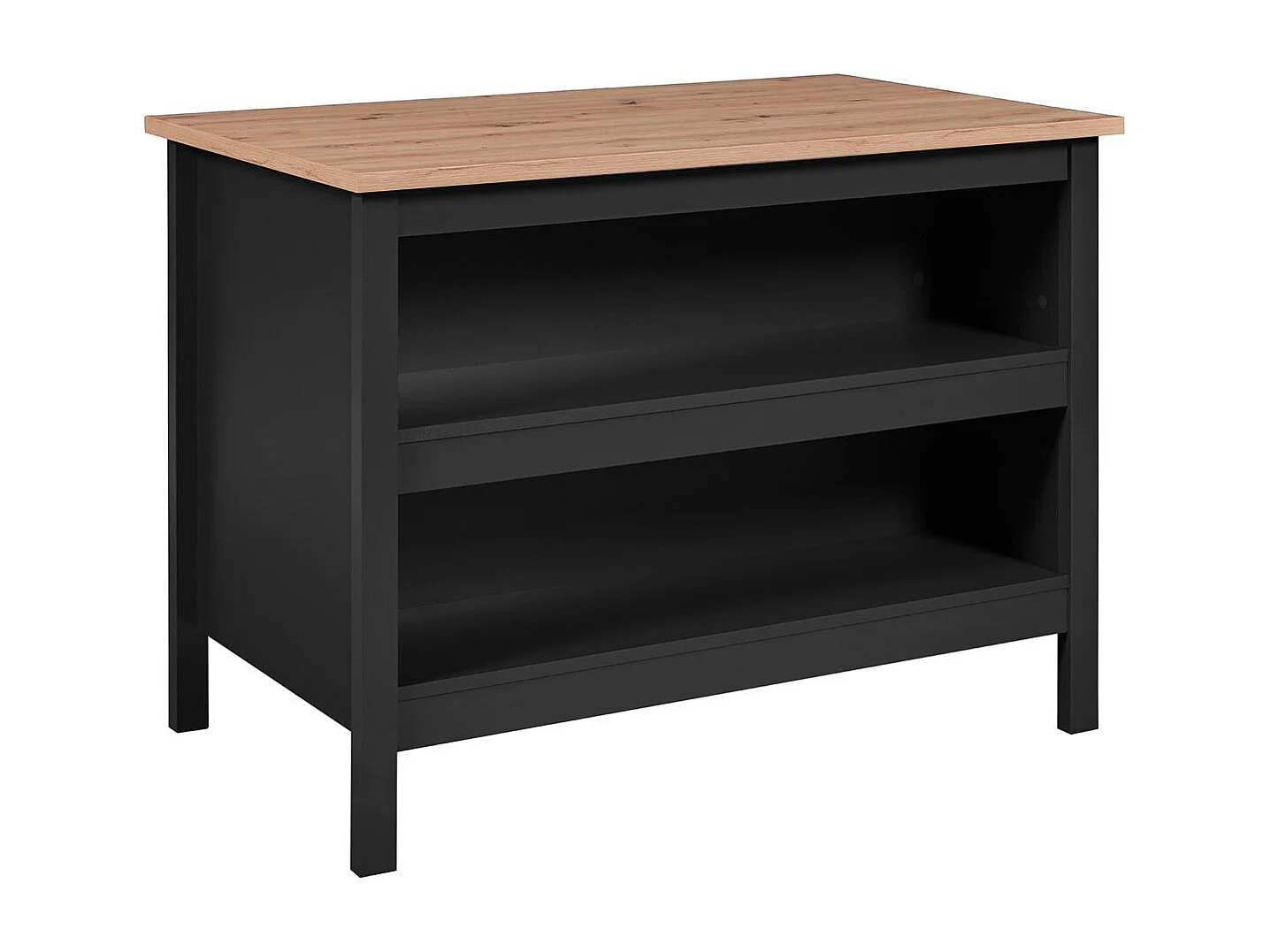 KENNY - Ilot de Cuisine Noir et Plateau Effet Bois