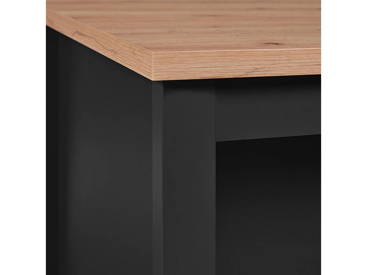 KENNY - Ilot de Cuisine Noir et Plateau Effet Bois
