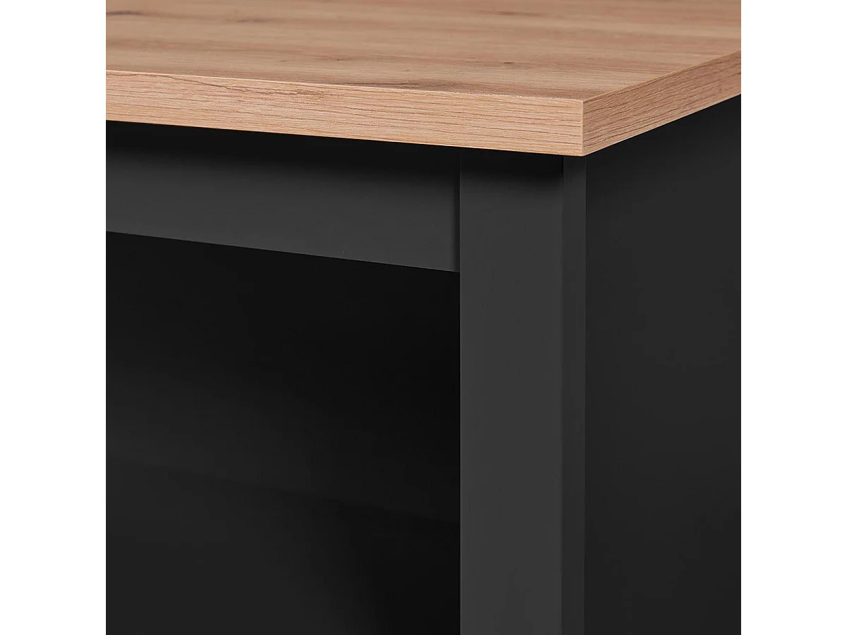 KENNY - Ilot de Cuisine Noir et Plateau Effet Bois