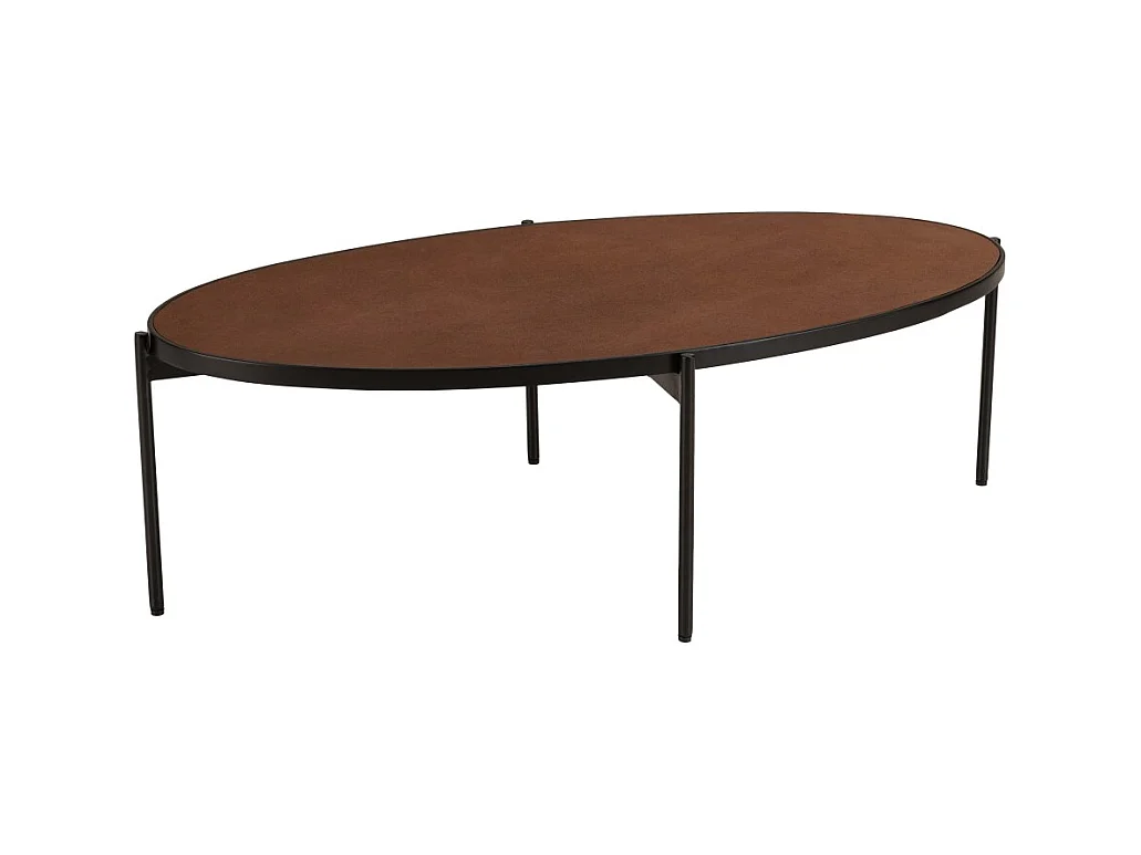 BASILE - Table basse ovale 131x65cm effet pierre couleur marron