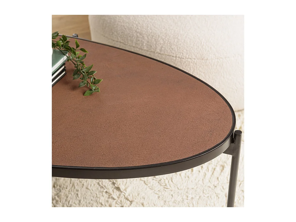BASILE - Table basse ovale 131x65cm effet pierre couleur marron