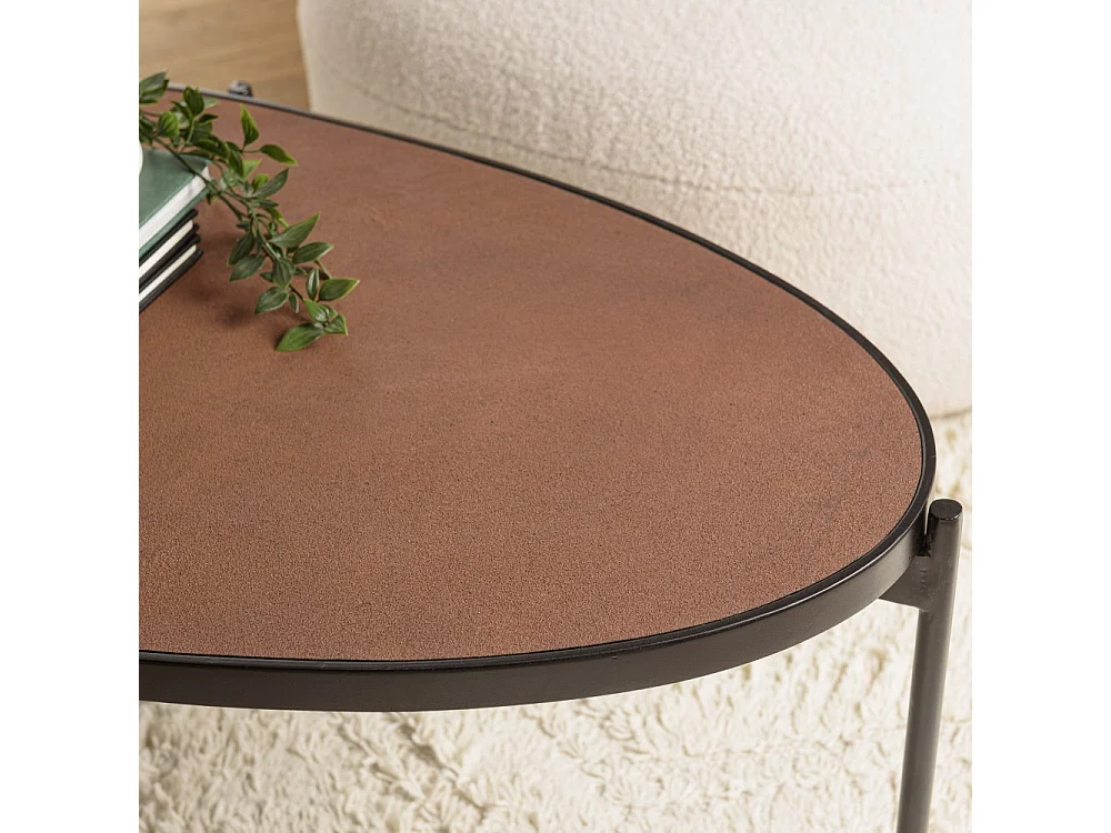 BASILE - Table basse ovale 131x65cm effet pierre couleur marron