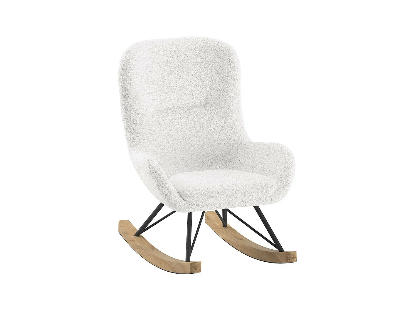 MOUTY - Chaise à Bascule Enfant en Tissu Bouclette Blanc Pieds Bois et Métal