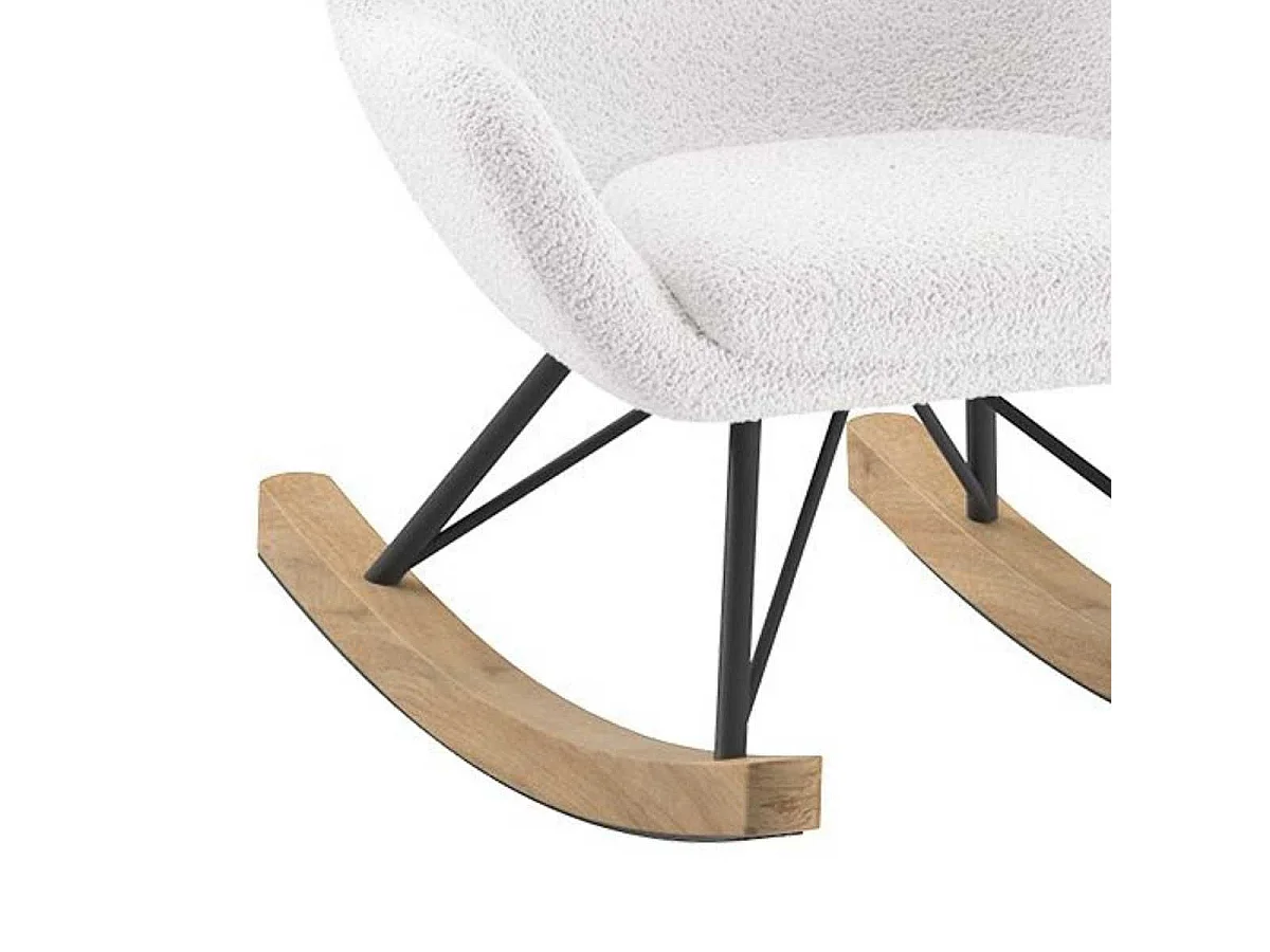 MOUTY - Chaise à Bascule Enfant en Tissu Bouclette Blanc Pieds Bois et Métal