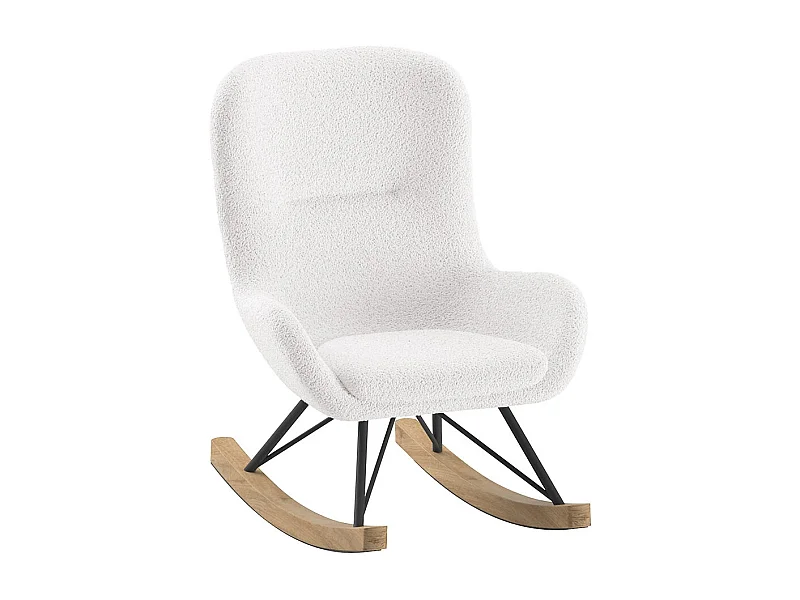 MOUTY - Chaise à Bascule Enfant en Tissu Bouclette Blanc Pieds Bois et Métal