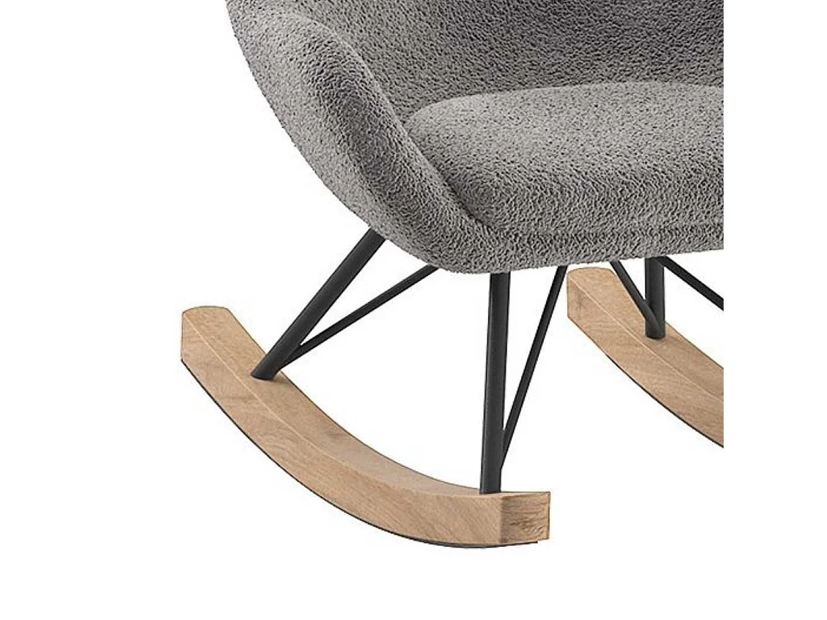 MOUTY - Chaise à Bascule Enfant en Tissu Bouclette Gris Pieds Bois et Métal