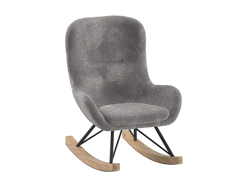 MOUTY - Chaise à Bascule Enfant en Tissu Bouclette Gris Pieds Bois et Métal