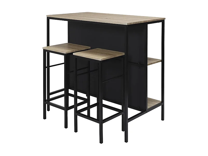 MAXIMO - Table Ilot avec Tabourets en MDF et Pieds Métal Noir