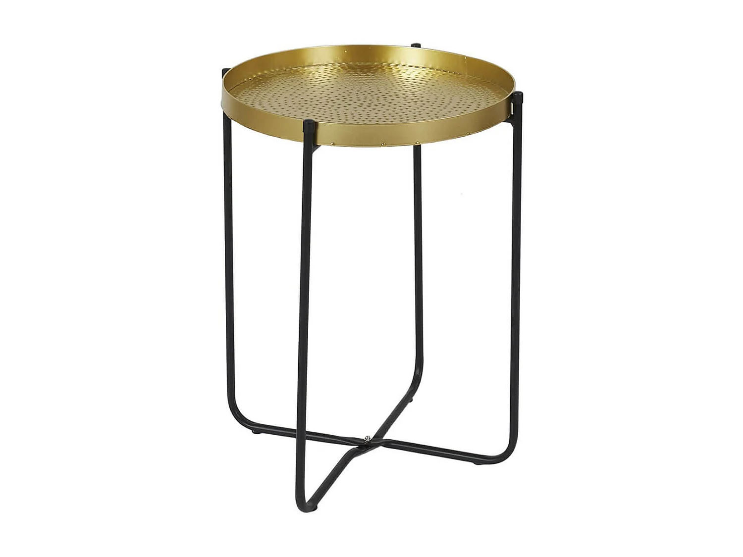 SYMBA - Table d'Appoint D35cm Plateau en Métal Doré Martelé Pieds en Métal Noir