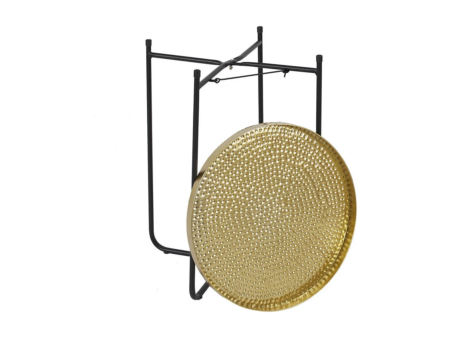 SYMBA - Table d'Appoint D35cm Plateau en Métal Doré Martelé Pieds en Métal Noir
