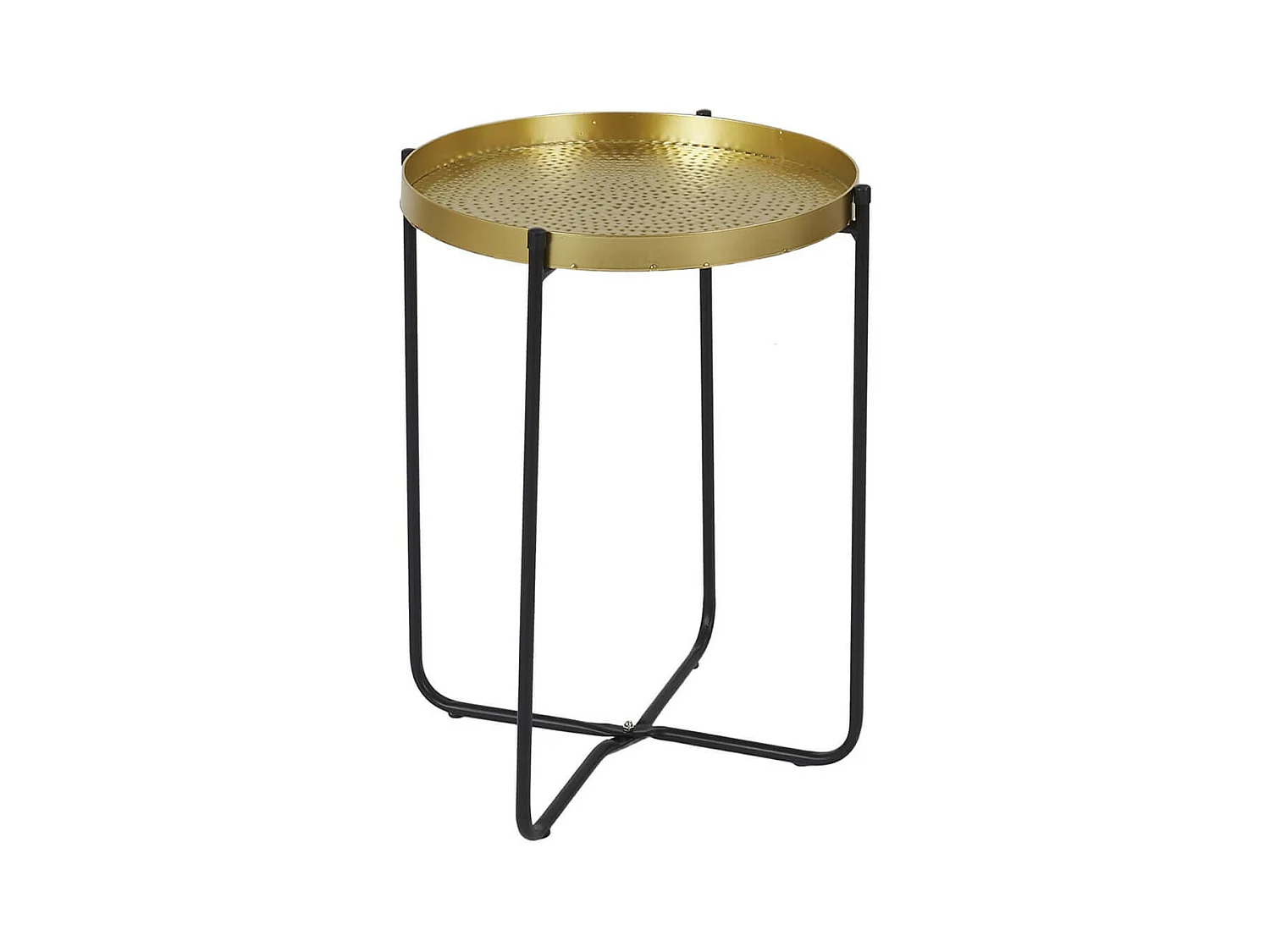 SYMBA - Table d'Appoint D35cm Plateau en Métal Doré Martelé Pieds en Métal Noir