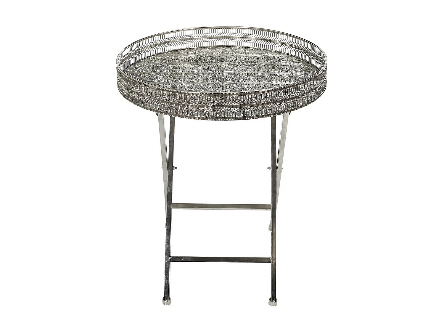 SAMARA - Table d'Appoint Décorative D48cm en Métal Argenté Pied Pliable