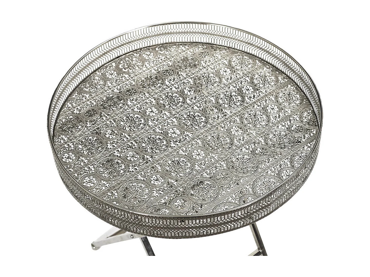 SAMARA - Table d'Appoint Décorative D48cm en Métal Argenté Pied Pliable