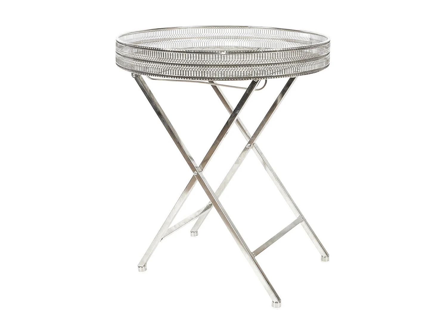 SAMARA - Table d'Appoint Décorative D48cm en Métal Argenté Pied Pliable