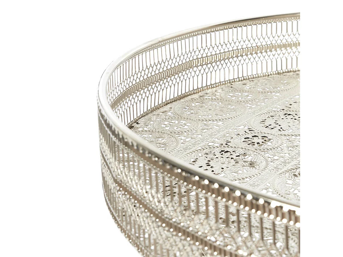 SAMARA - Table d'Appoint Décorative D48cm en Métal Argenté Pied Pliable