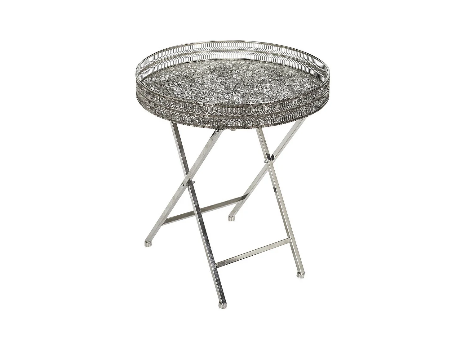 SAMARA - Table d'Appoint Décorative D48cm en Métal Argenté Pied Pliable
