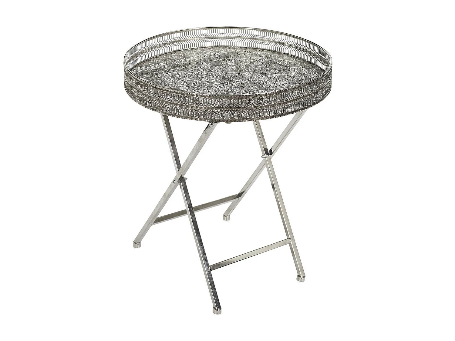 SAMARA - Table d'Appoint Décorative D48cm en Métal Argenté Pied Pliable