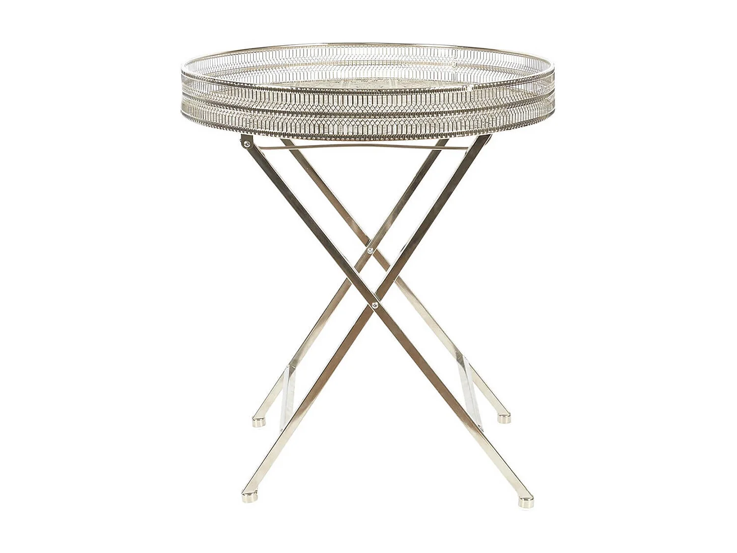 SAMARA - Table d'Appoint Décorative D48cm en Métal Argenté Pied Pliable
