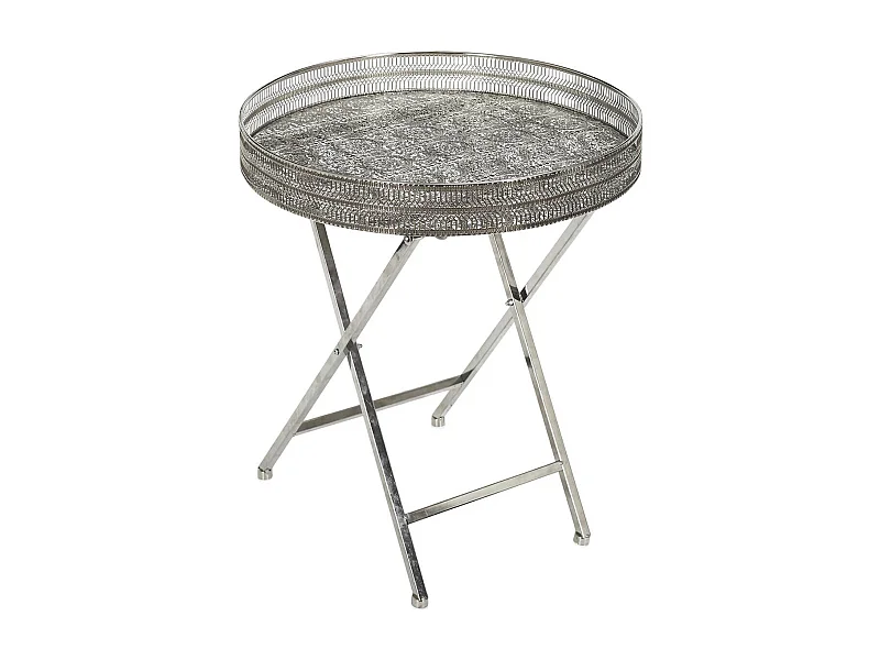 SAMARA - Table d'Appoint Décorative D48cm en Métal Argenté Pied Pliable