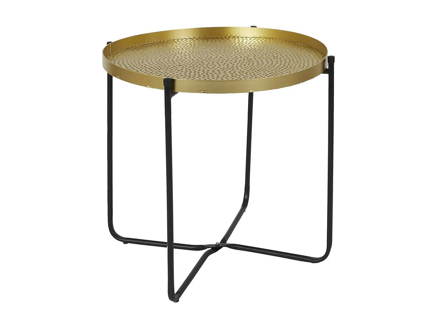 SYMBA - Table d'Appoint D50cm Plateau en Métal Doré Martelé Pieds en Métal Noir
