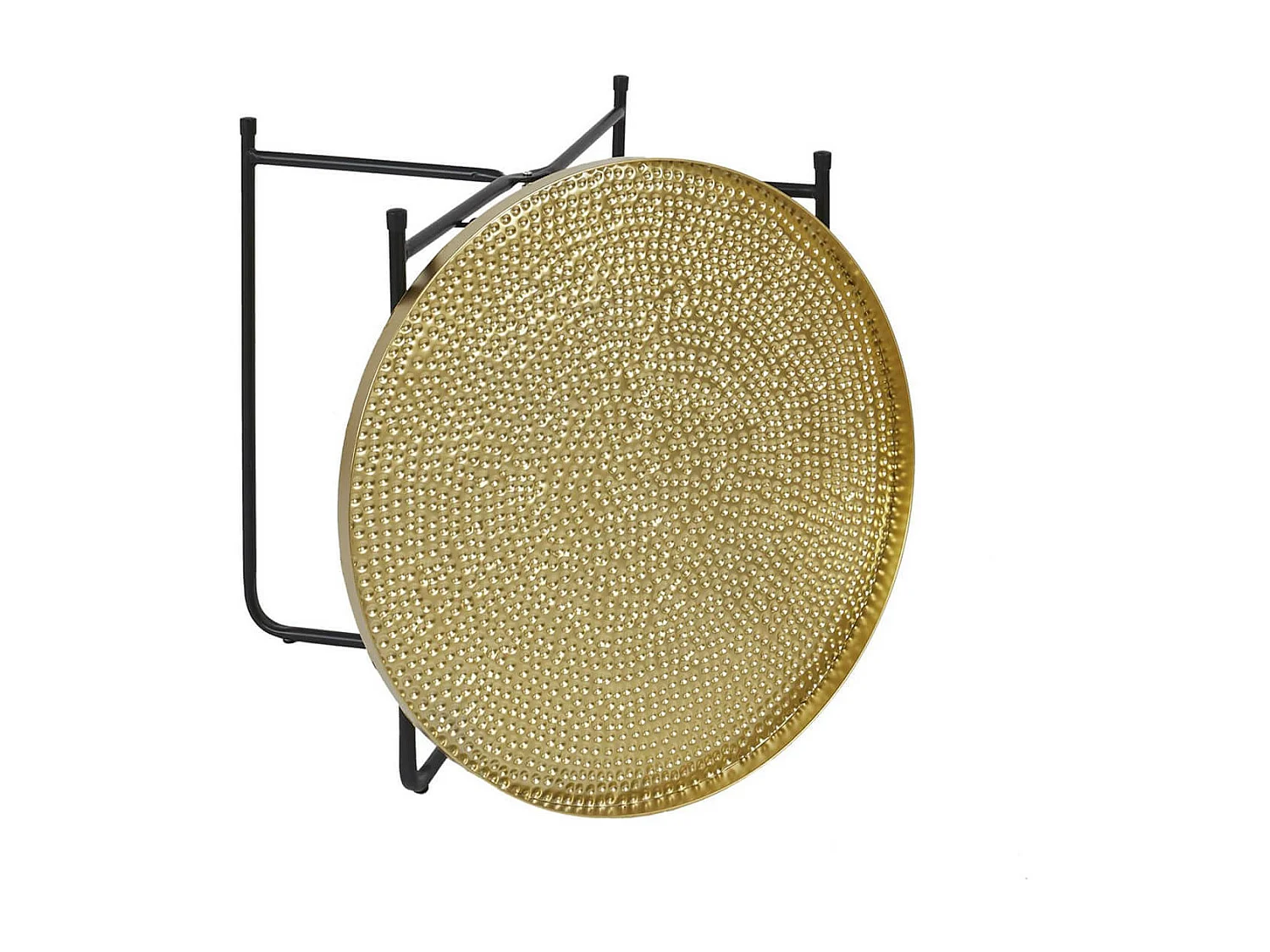 SYMBA - Table d'Appoint D50cm Plateau en Métal Doré Martelé Pieds en Métal Noir