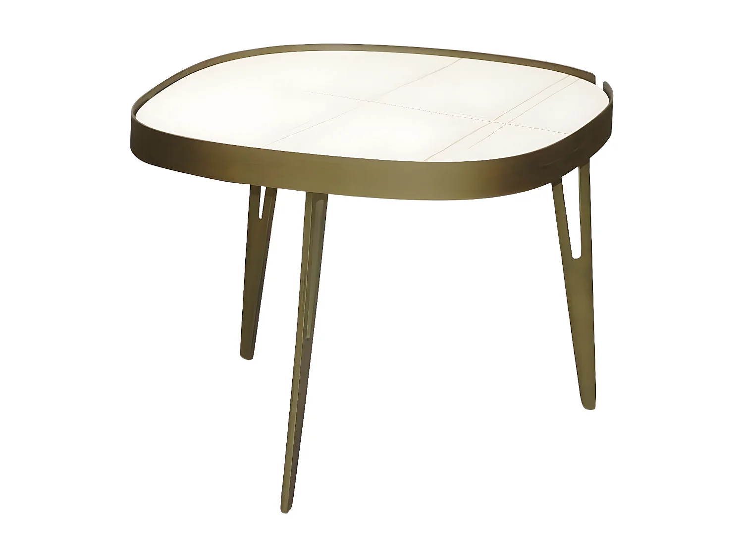 PARRA - Table d'Appoint Bronze et Céramique Marbrée Blanche