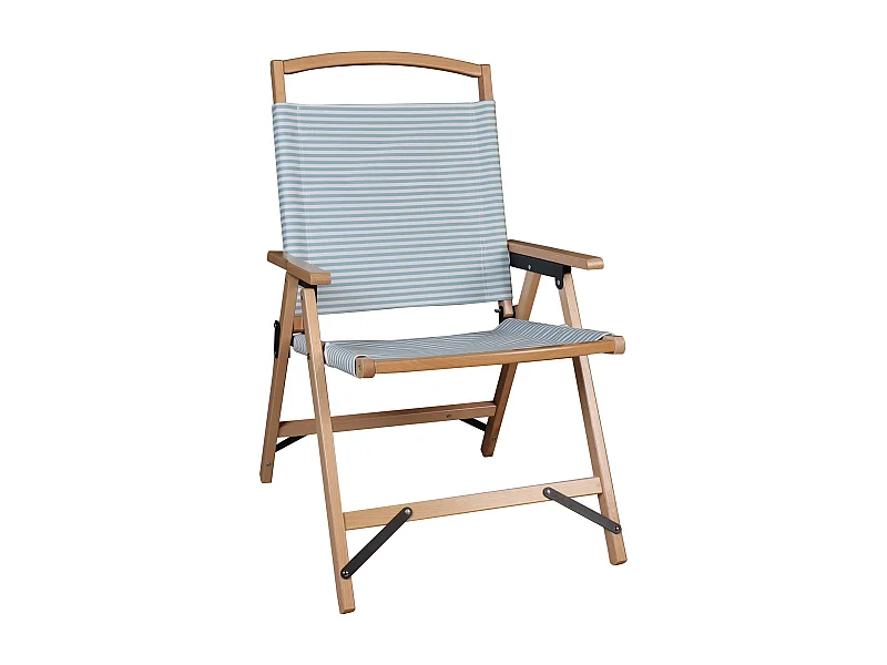Now's Home - Chaise De Plage Bois De Hetre Naturel/polyester Bleu  55x65x90cm Playa