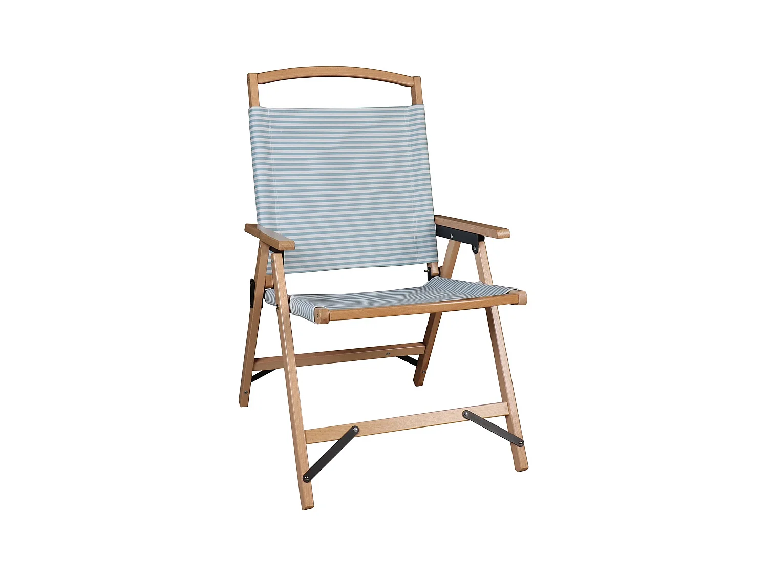 Now's Home - Chaise De Plage Bois De Hetre Naturel/polyester Bleu  55x65x90cm Playa